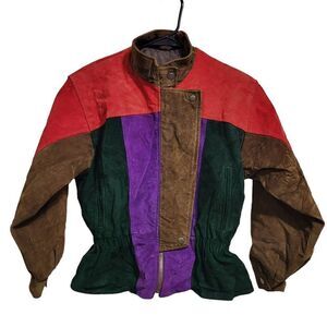 ELCO RETRO VINTAGE‎ LEATHER SUEDE COLOR BLOCK BOMBER JACKET 80S
